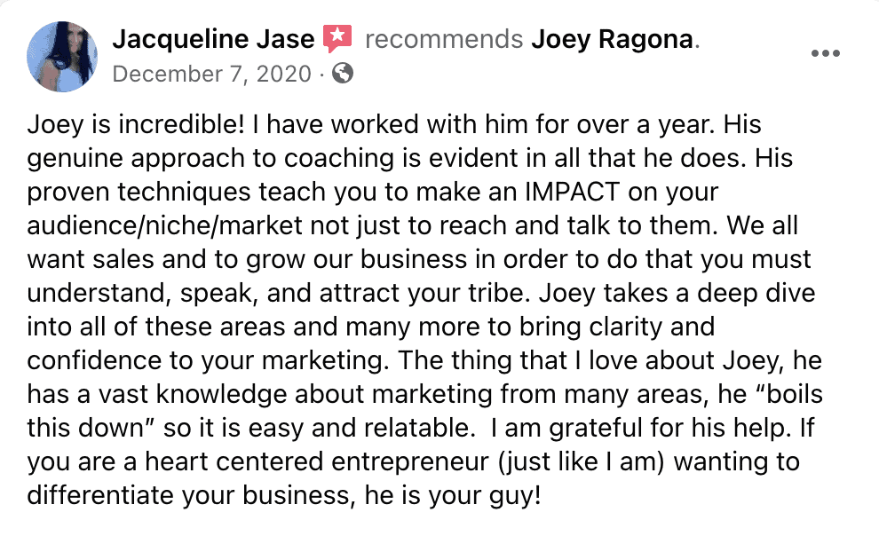 Jacqueline Jase Testimonial