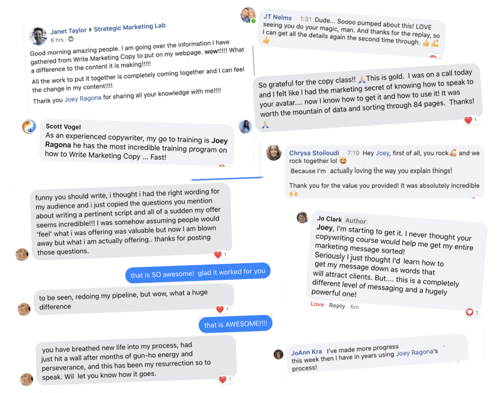 write marketing copy testimonials